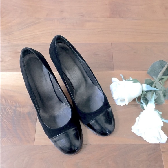Black real suede shoes with black patent leather  capped toe & leather heels 40 - Picture 9 of 16